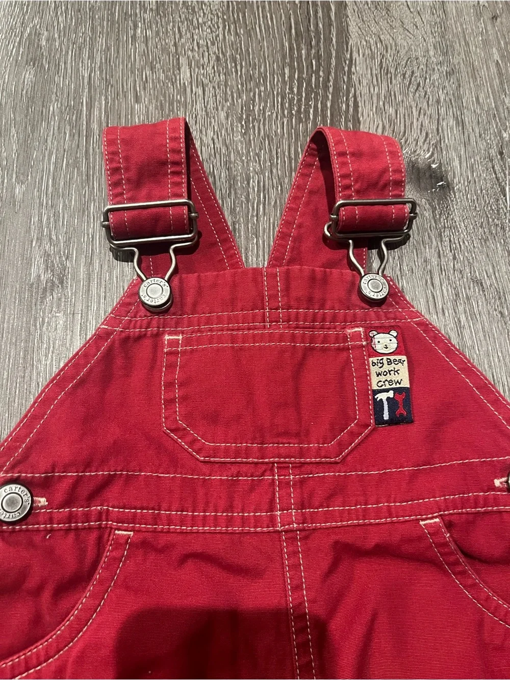 Vintage Carters Red Denim Overalls 90s Y2K Red Twill 0/3 Month (B4)